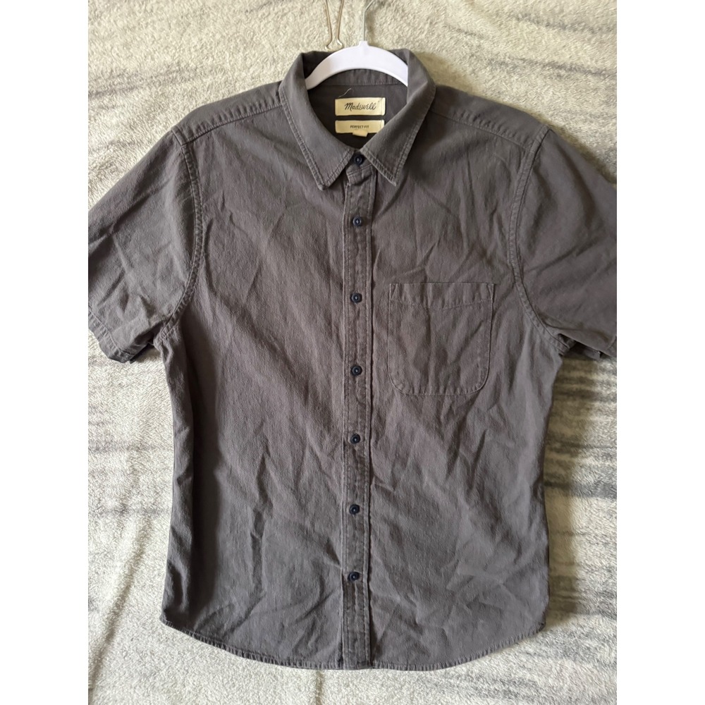 Madewell Mens Perfect Fit Short Sleeve Button Down Shirt Gray NJ719 Small Cotton